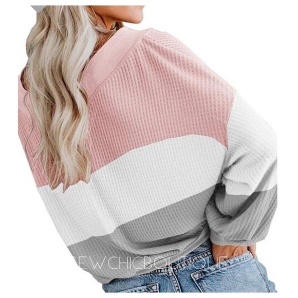 🎉HP 11-10🎉V-Neck Color Block Thermal Pink & Gray - Picture 2 of 2
